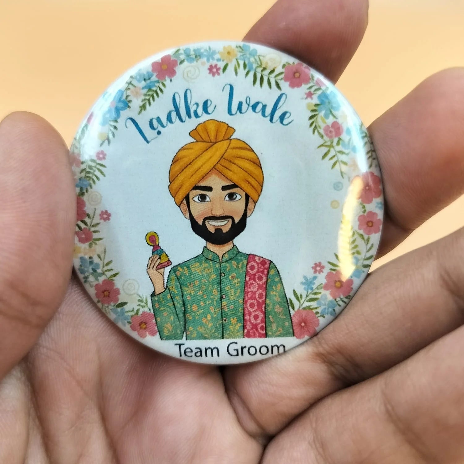 Ladke Wale Wedding Badges – Team Groom Round Pins