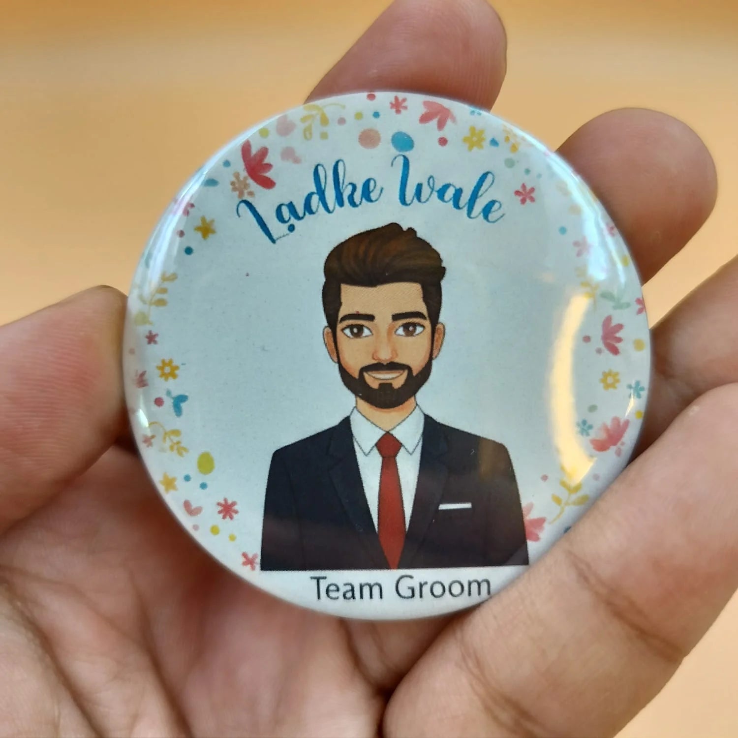 Ladke Wale Wedding Badges – Team Groom Round Pins