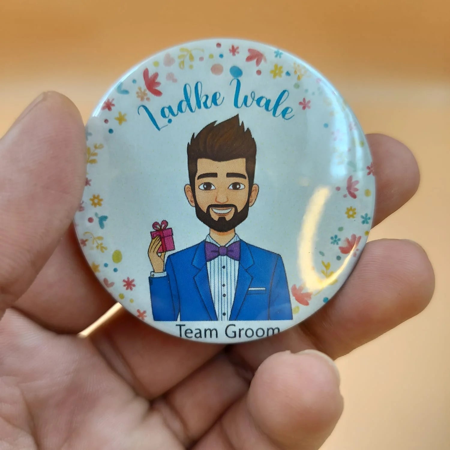Ladke Wale Wedding Badges – Team Groom Round Pins