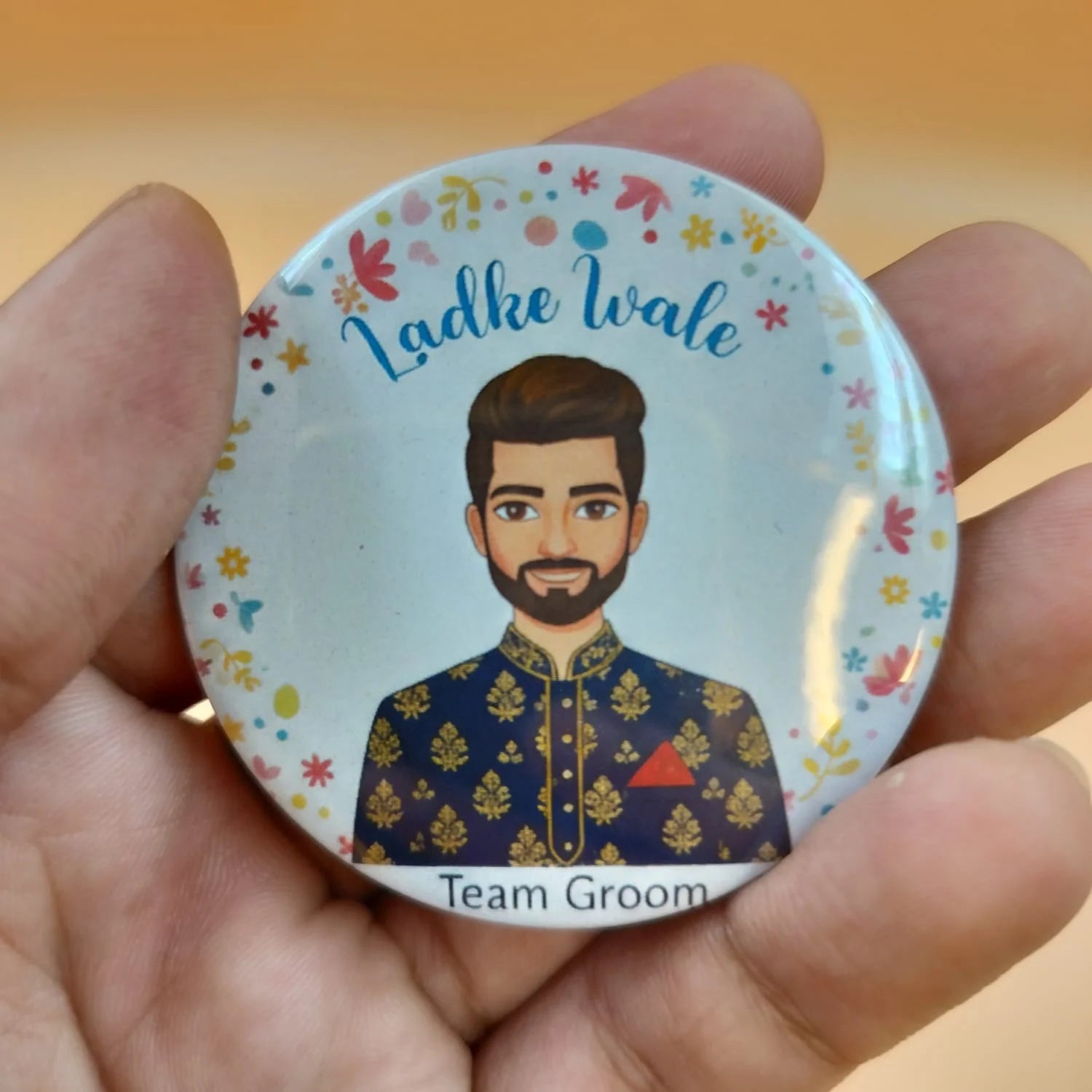 Ladke Wale Wedding Badges – Team Groom Round Pins