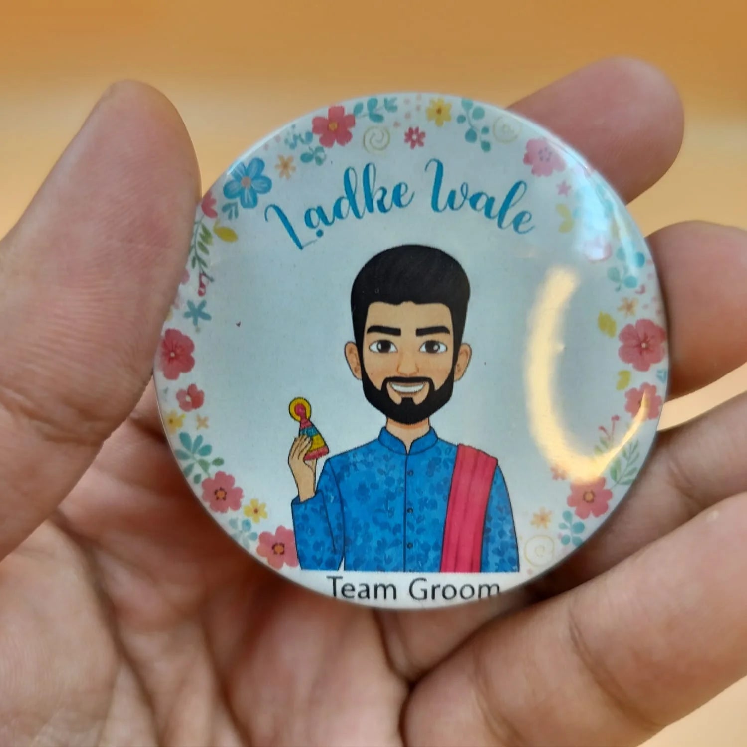 Ladke Wale Wedding Badges – Team Groom Round Pins