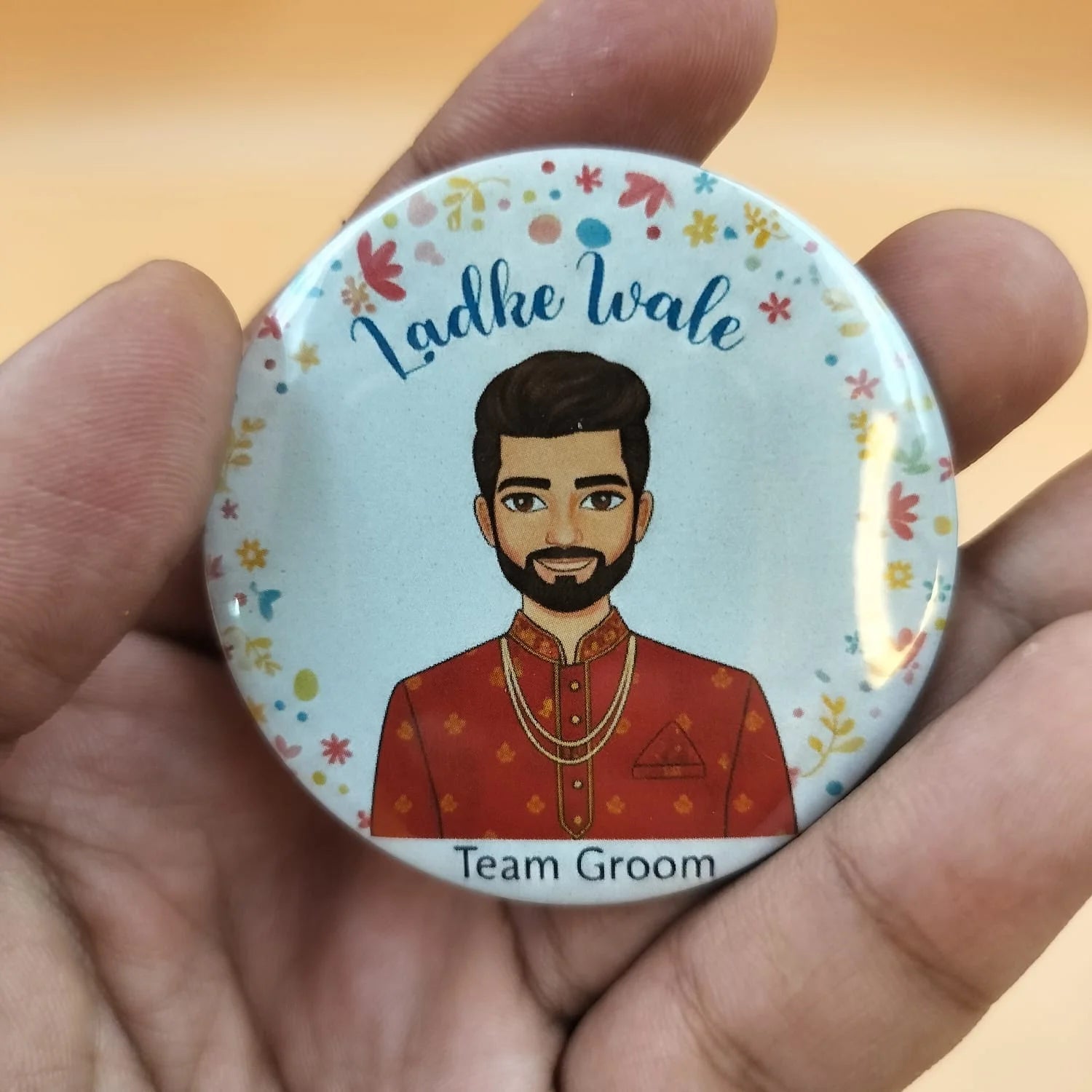 Ladke Wale Wedding Badges – Team Groom Round Pins